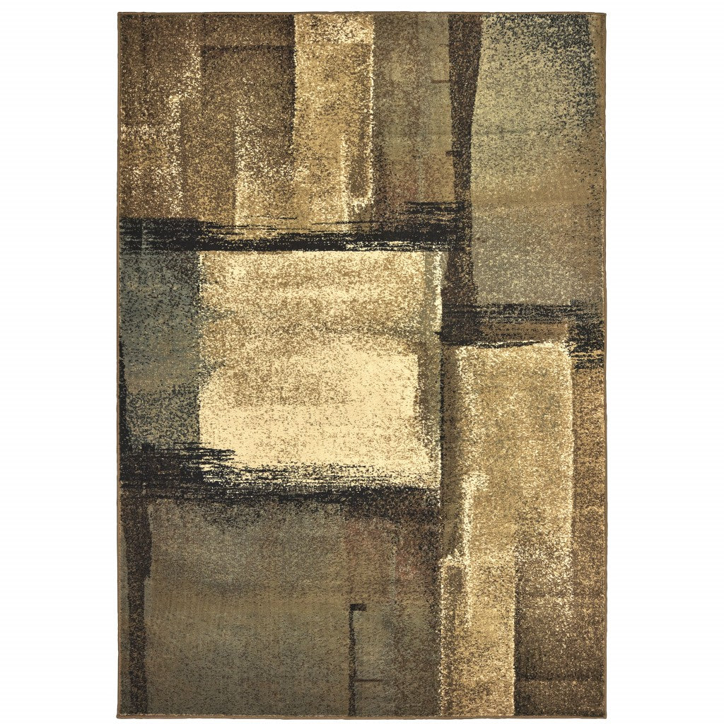 8’X10’ Brown And Beige Distressed Blocks Area Rug - 99fab 