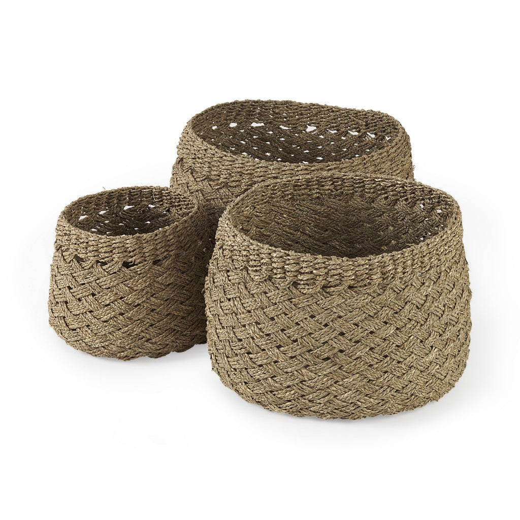 Set Of Three Woven Wicker Storage Baskets - 99fab 