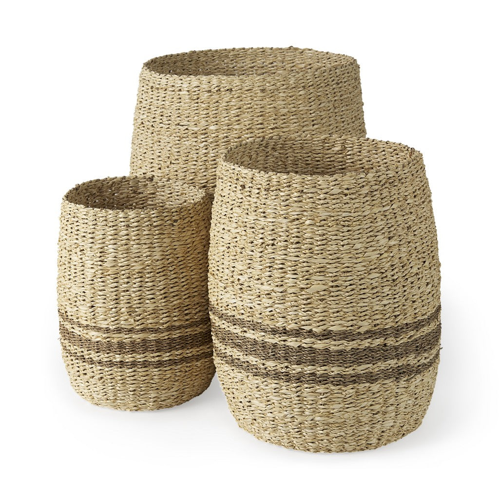 Set Of Three Detailed Wicker Storage Baskets - 99fab 