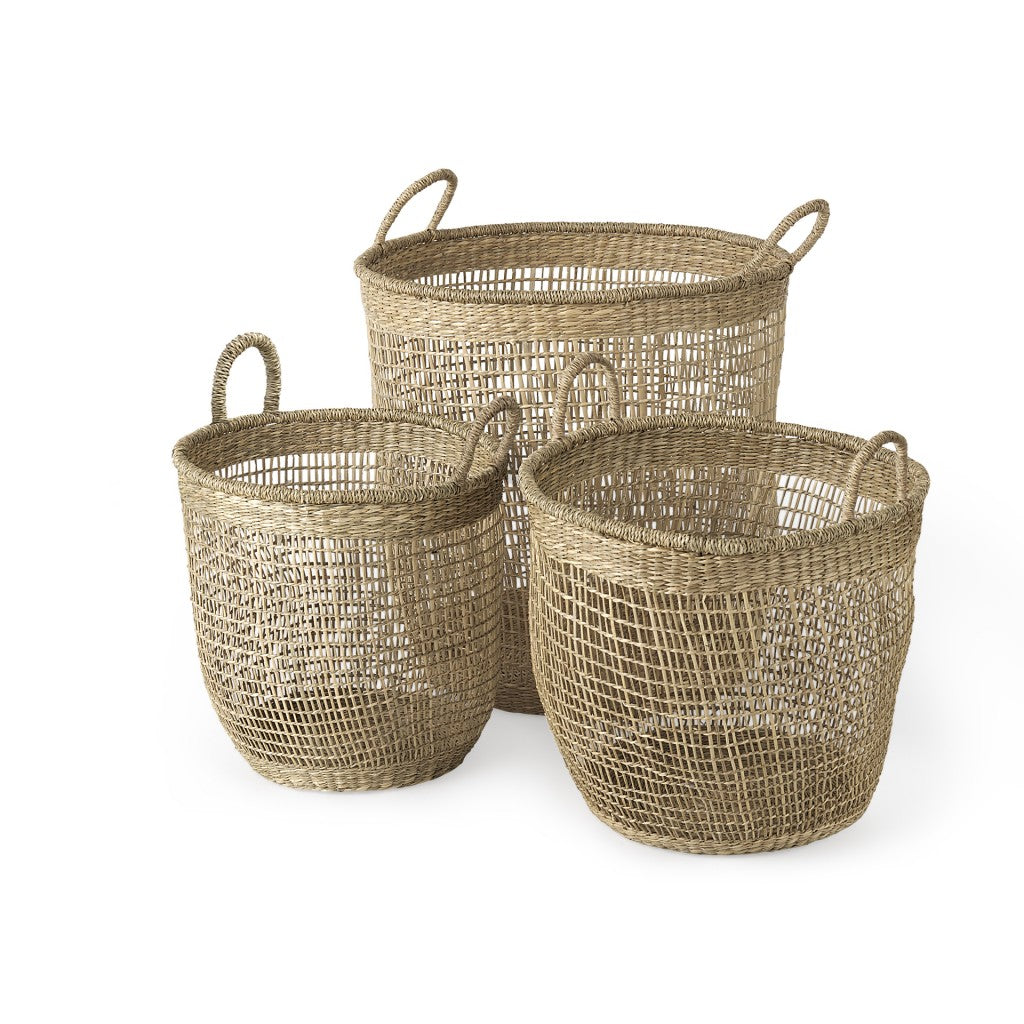 Set Of Three Round Wicker Storage Baskets - 99fab 
