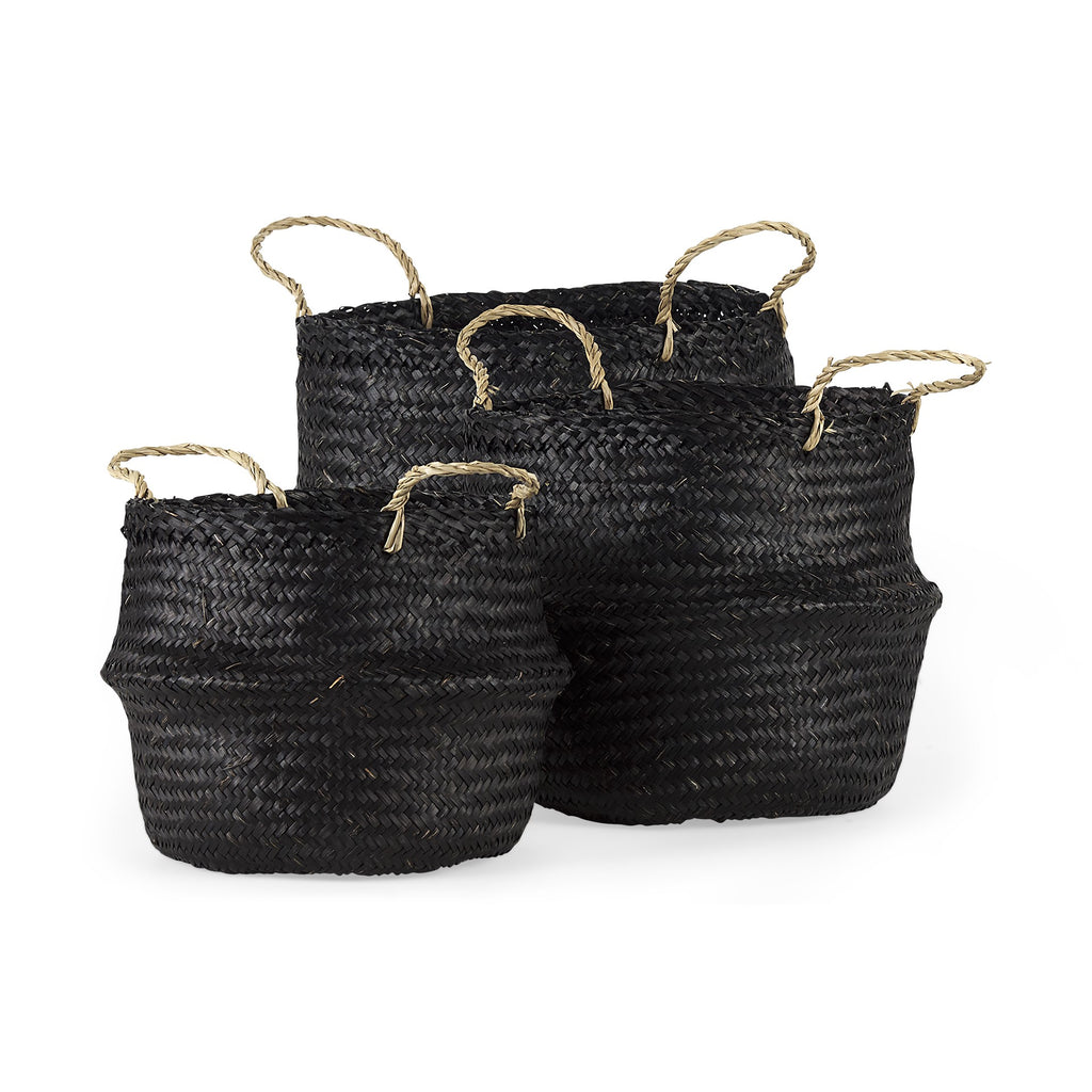 Set Of Three Black Wicker Storage Baskets - 99fab 