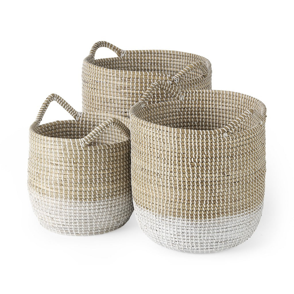 Set Of Three Beige And White Storage Baskets - 99fab 