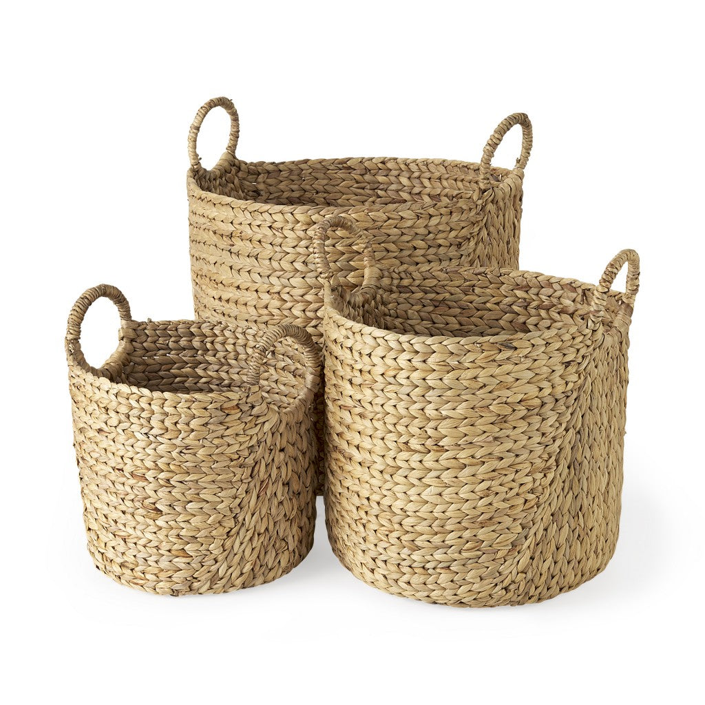 Set Of Three Braided Wicker Storage Baskets - 99fab 