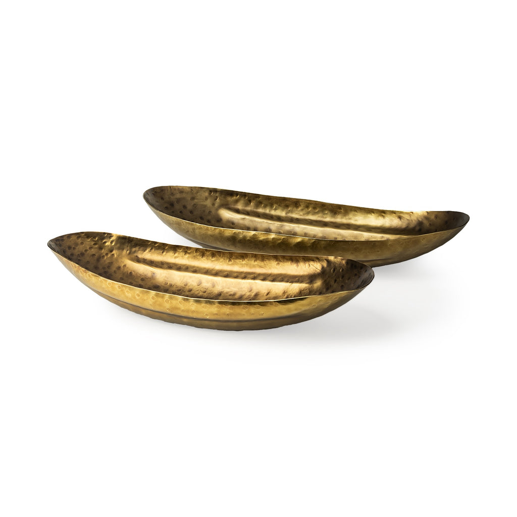 Set Of Two Gold Boat Shaped Hammered Bowls - 99fab 