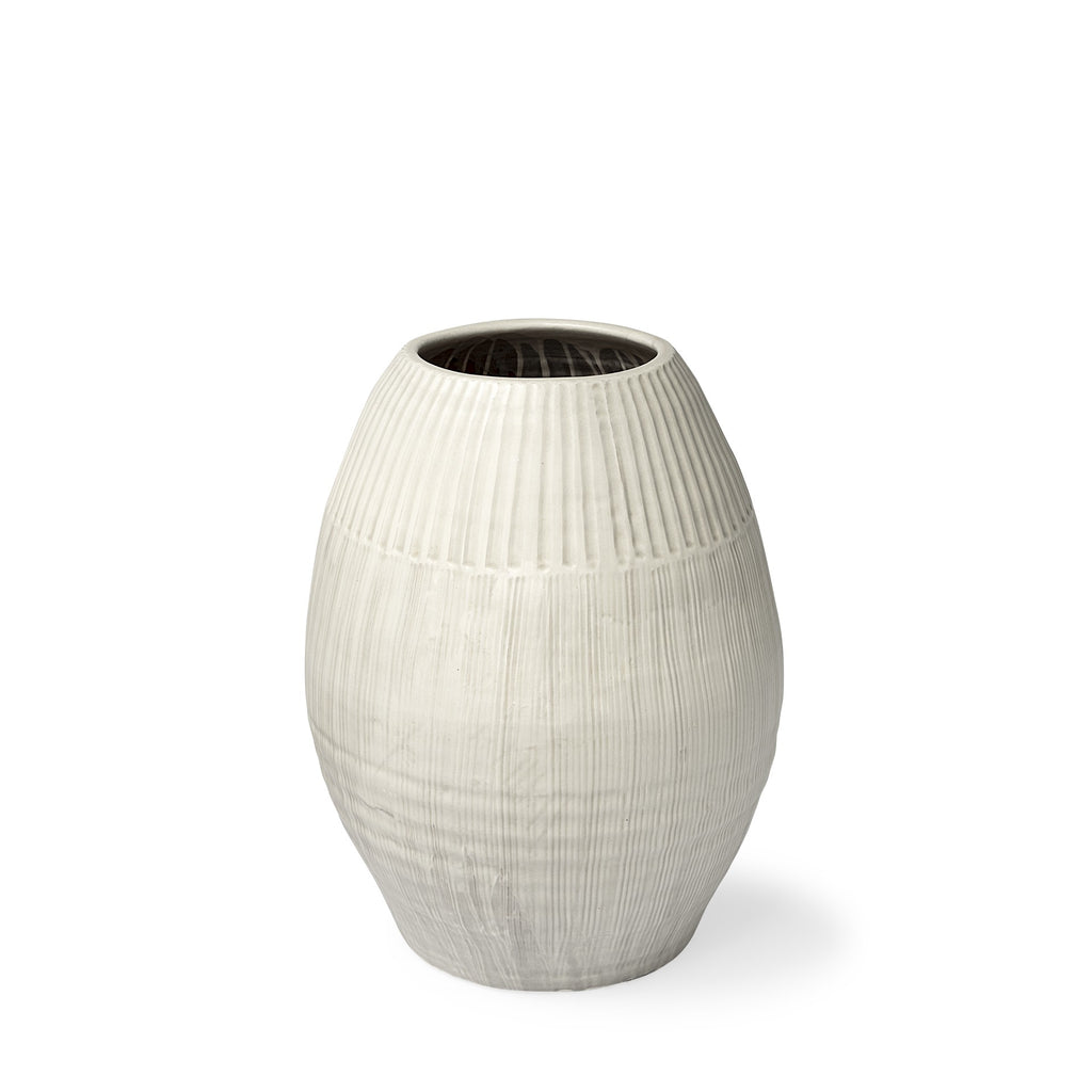 Petite White Embossed Stripes Ceramic Vase - 99fab 