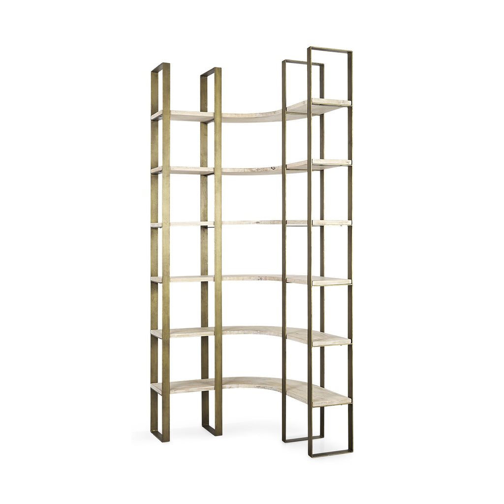 Gold Iron Framed Curved Wooden Shelving Unit - 99fab 