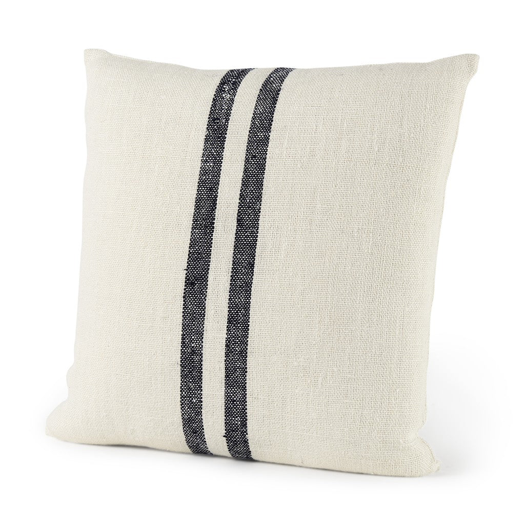 Beige And Central Blue Stripes Square Accent Pillow Cover - 99fab 
