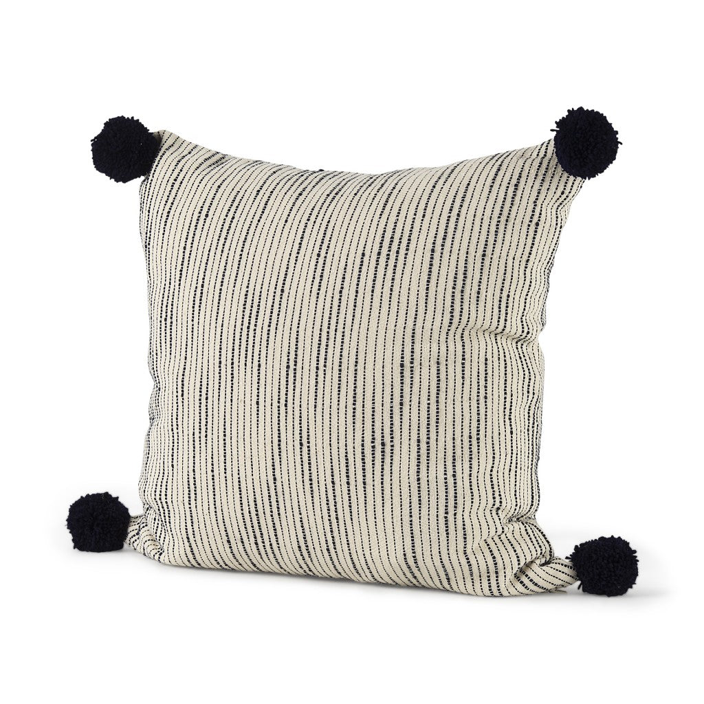 Beige And Midnight Pom Pom Square Accent Pillow Cover - 99fab 