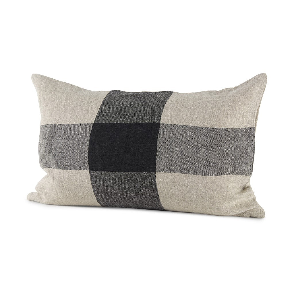 Beige And Black Plaid Pattern Lumbar Throw Pillow Cover - 99fab 