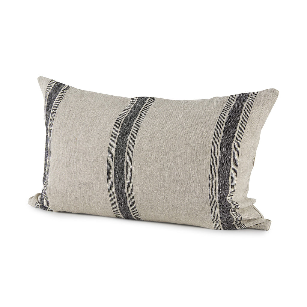 Beige And Black Striped Lumbar Pillow Cover - 99fab 