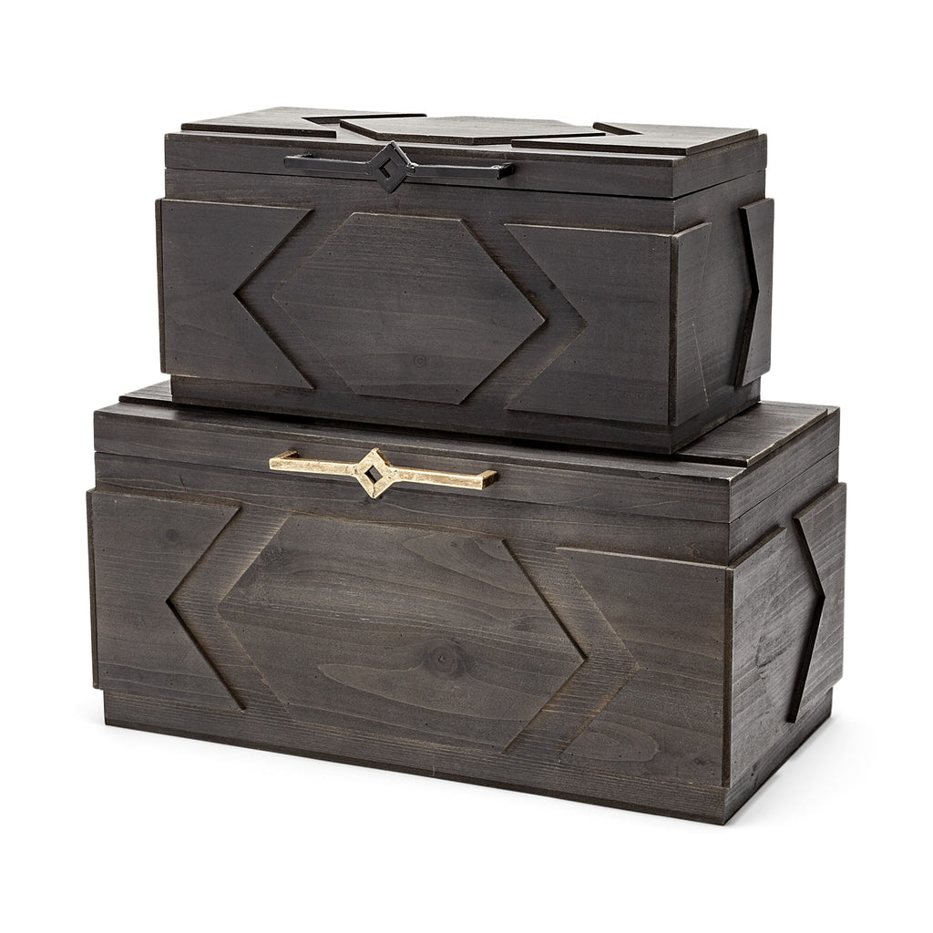 Set Of Two Brown Detailed Wooden Boxes - 99fab 