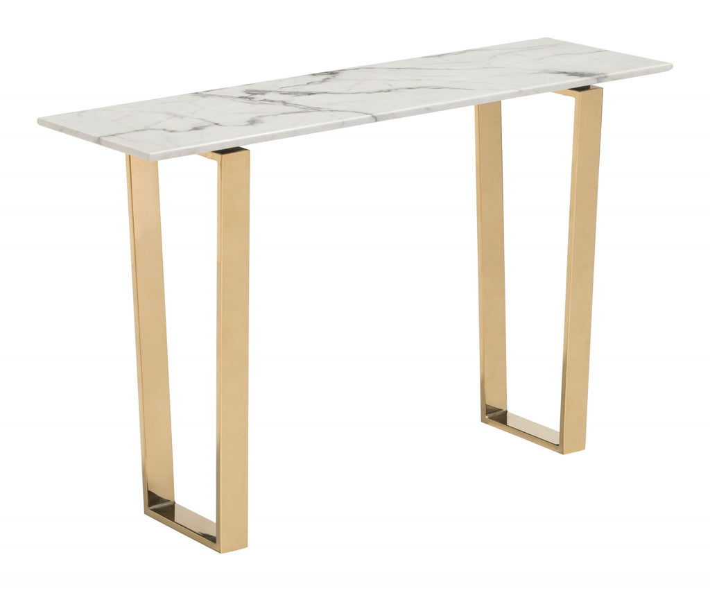 Designer's Choice White Faux Marble and Gold Console Table - 99fab 