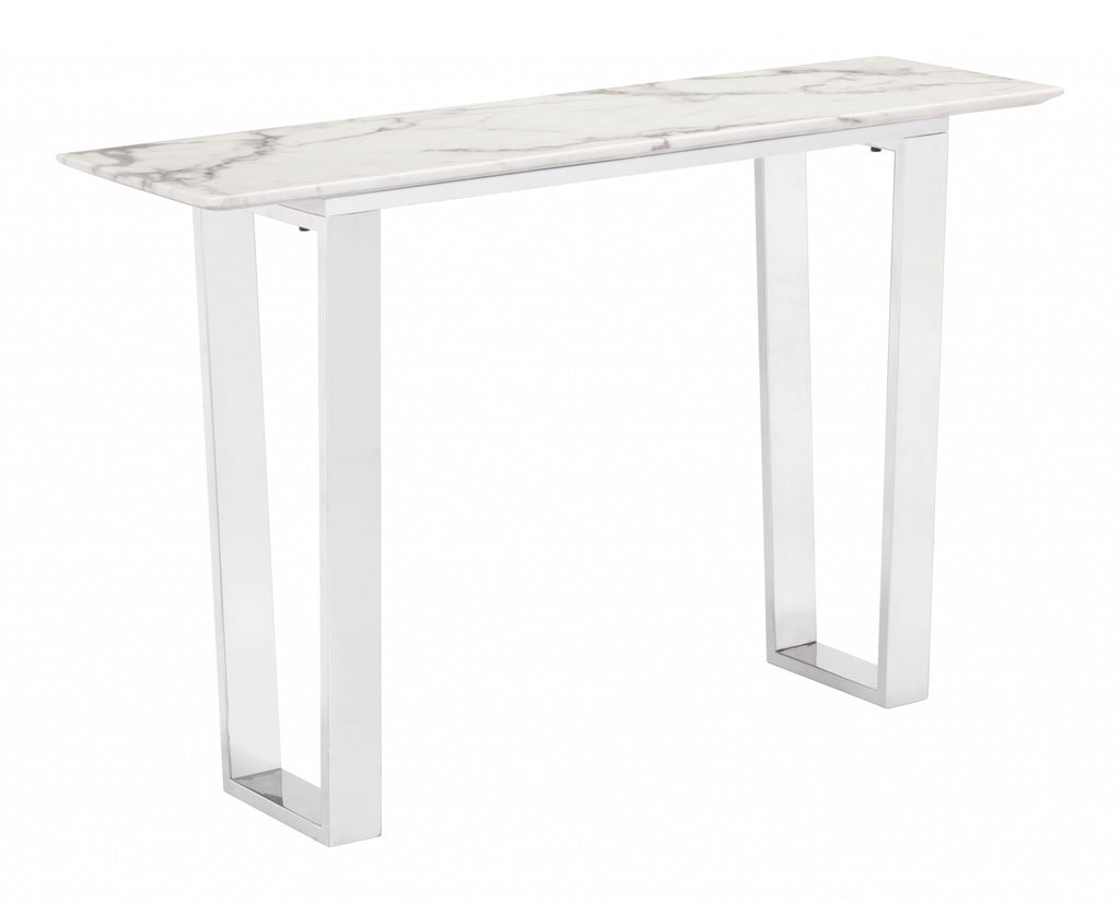Designer's Choice White Faux Marble and Steel Console Table - 99fab 