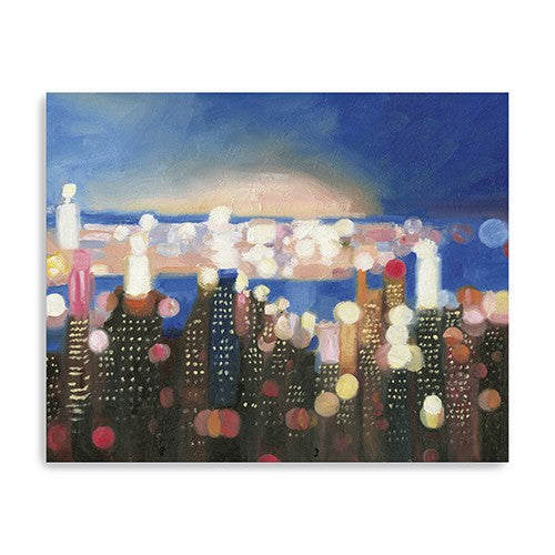 30" x 24" Watercolor City Lights on the Horizon Canvas Wall Art