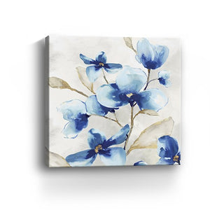 40" x 40" Watercolor Shades of Blue Floral Canvas Wall Art