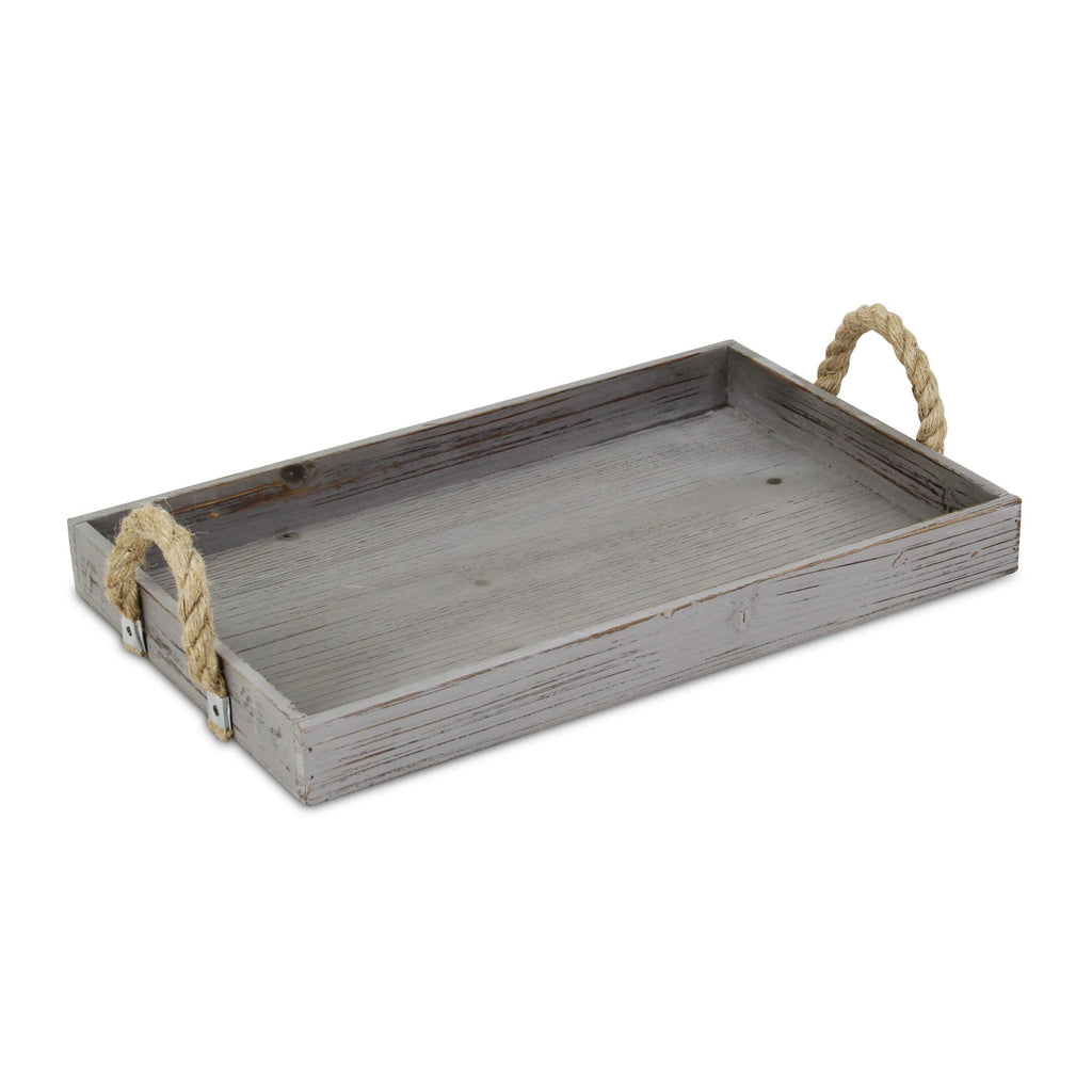 Gray Wooden Tray with Rope Handles - 99fab 