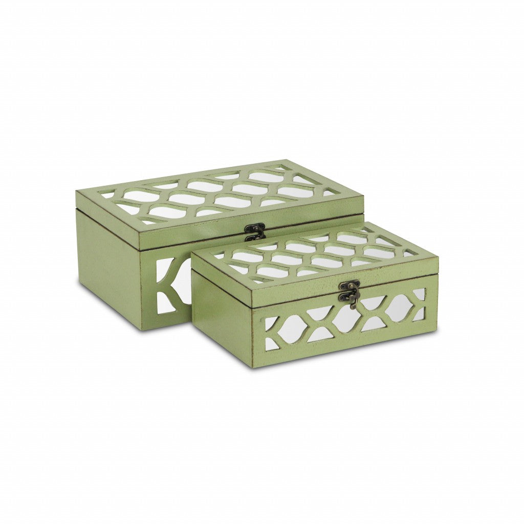 Set of Green Quatrefoil Mirror Jewelry Storage Boxes - 99fab 