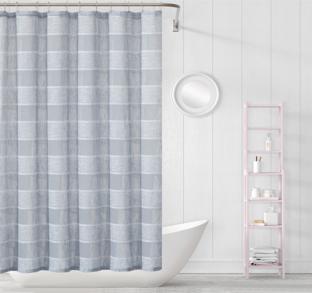 Silver Striped Embroidered Shower Curtain - 99fab 