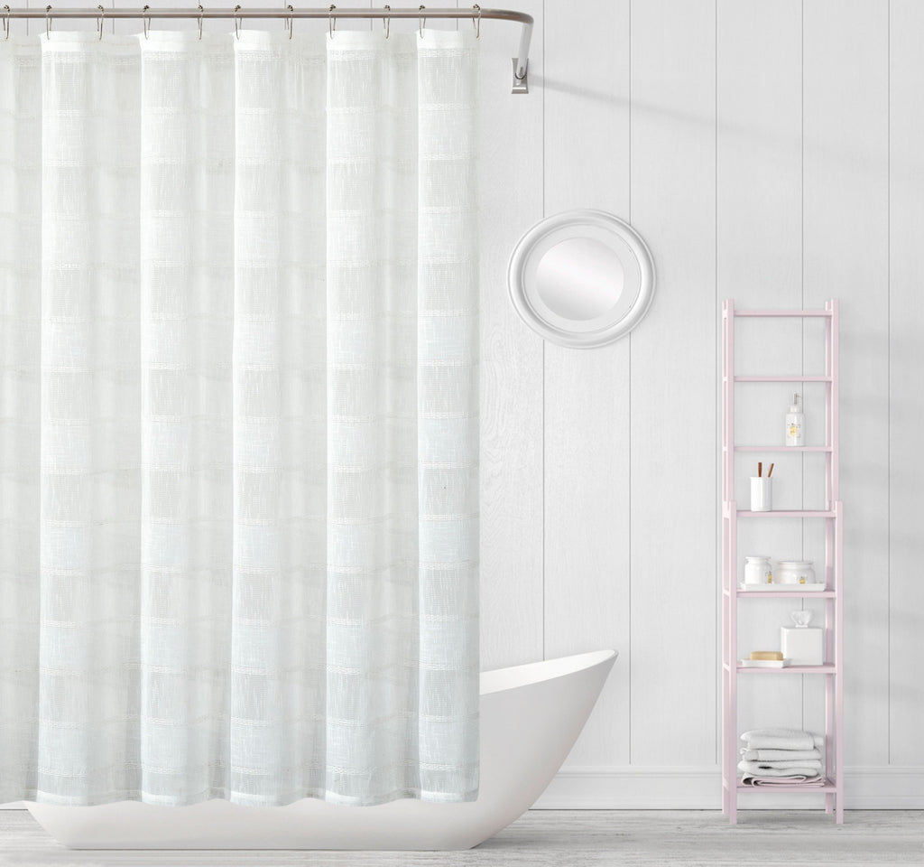 White Striped Embroidered Shower Curtain - 99fab 