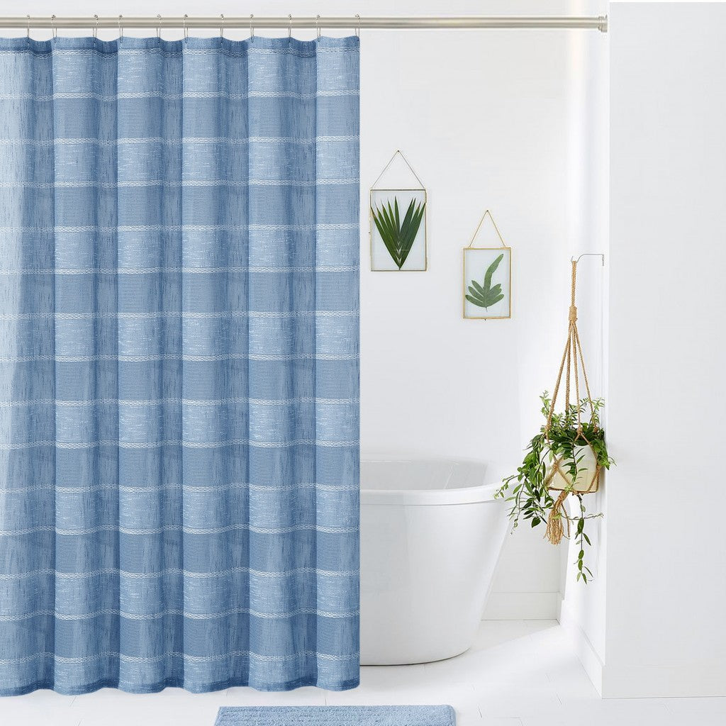 Blue Striped Embroidered Shower Curtain - 99fab 