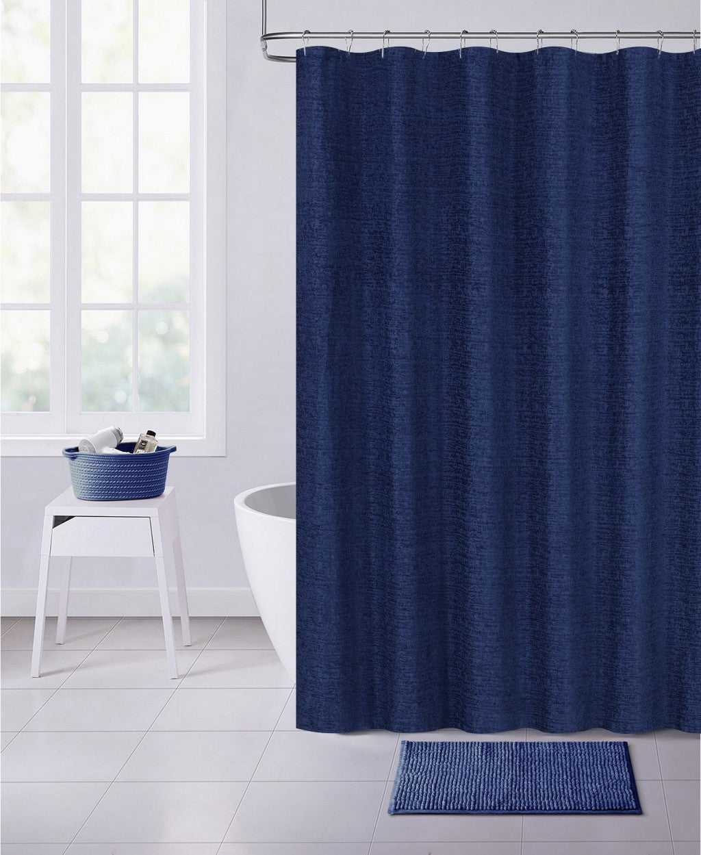 Navy Blue Soft Textured Shower Curtain - 99fab 