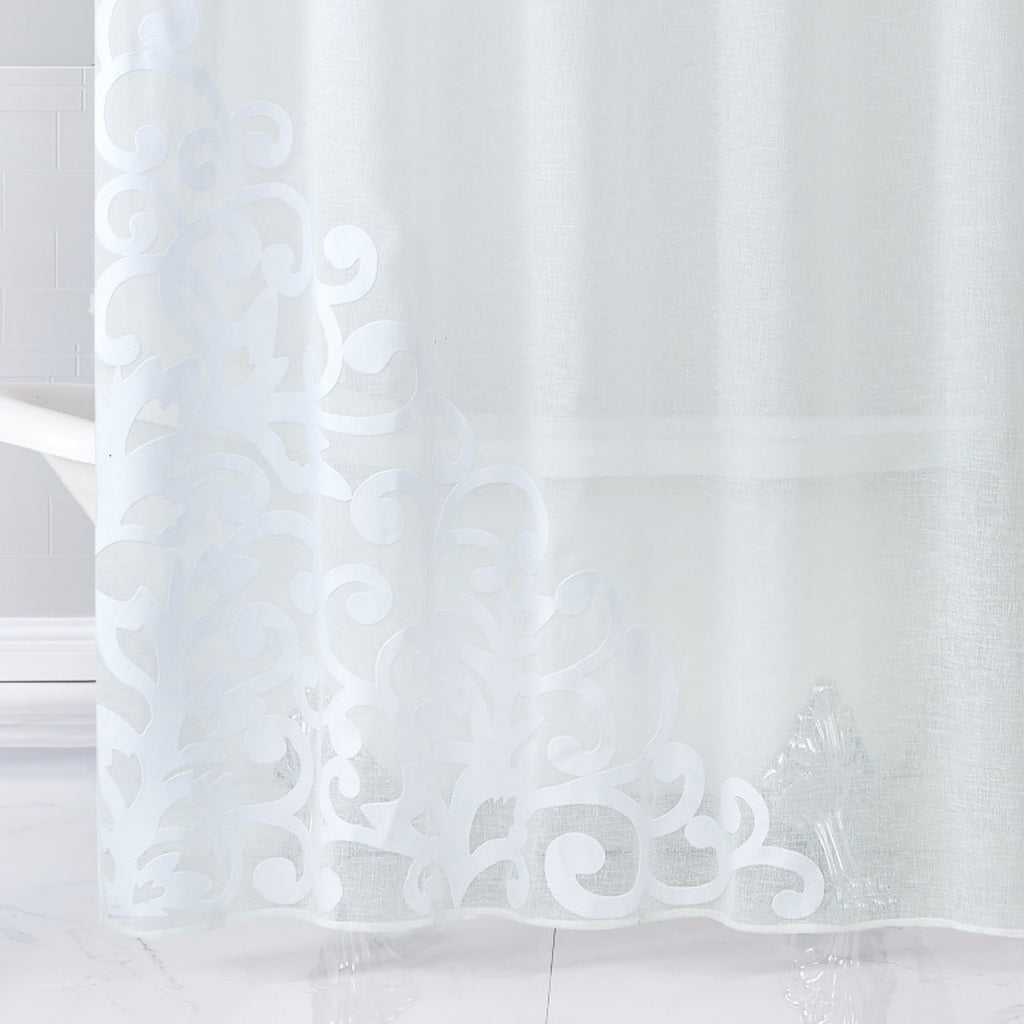 White Contemporary Velvet Scroll Shower Curtain - 99fab 