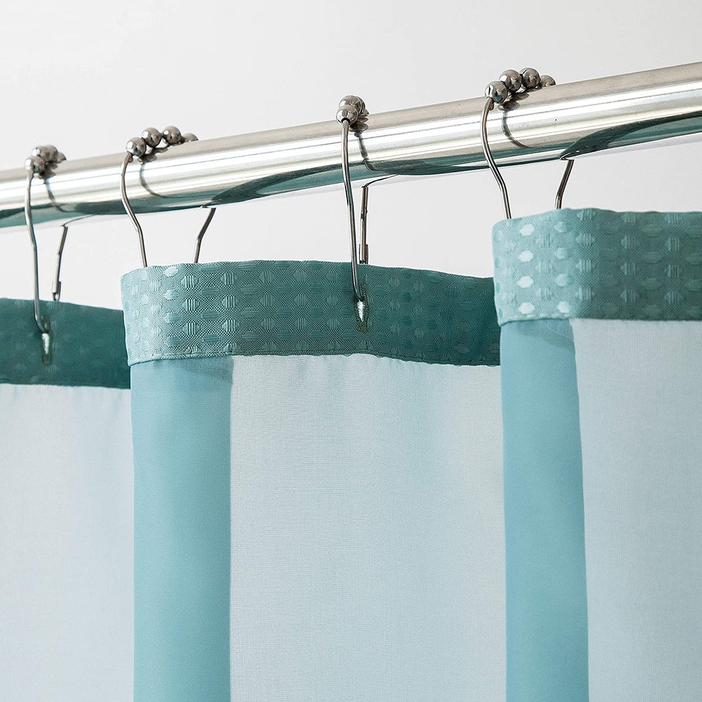 Teal Sheer and Grid Shower Curtain and Liner Set - 99fab 