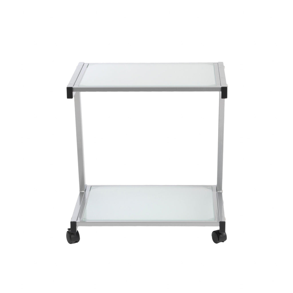 Silver and Frosted Glass Rolling Printer Cart - 99fab 