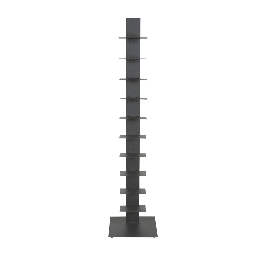 Dark Gray Metal Ten Shelf Modern Tower Bookcase - 99fab 
