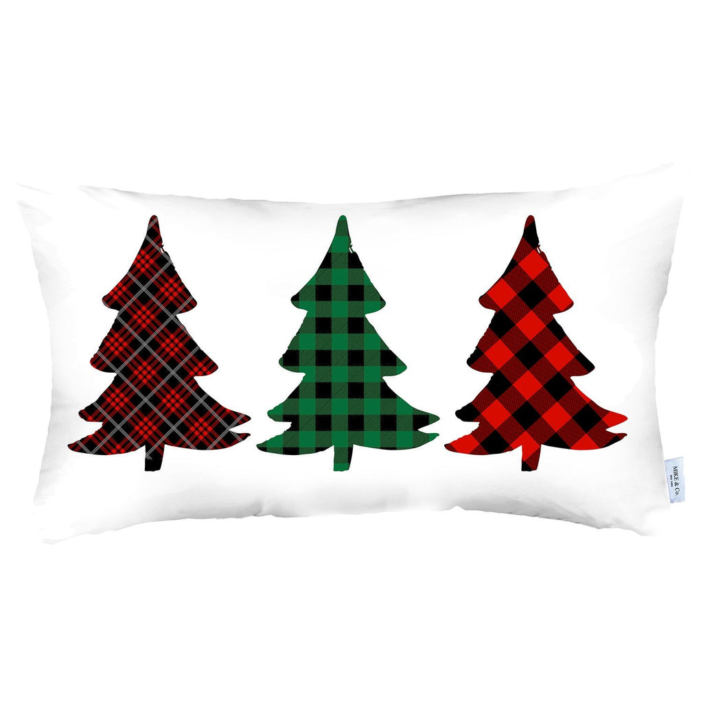 Christmas Tree Trio Plaid Lumbar Throw Pillow - 99fab 