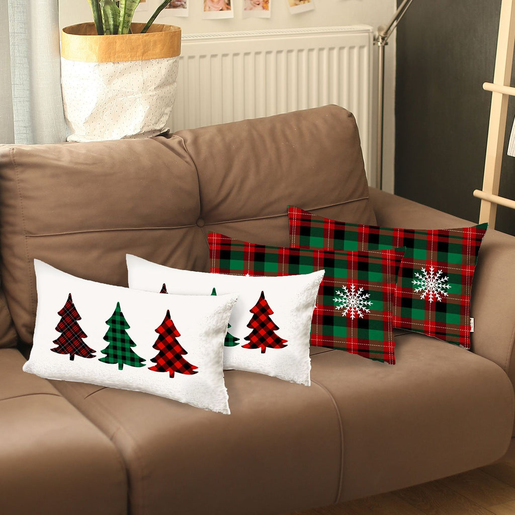 Set of 4 Christmas Plaid Lumbar Decorative Pillows - 99fab 