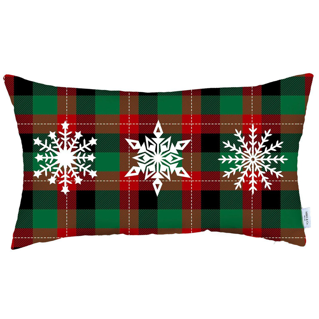 Christmas Snowflake Trio Plaid Lumbar Pillow Cover - 99fab 