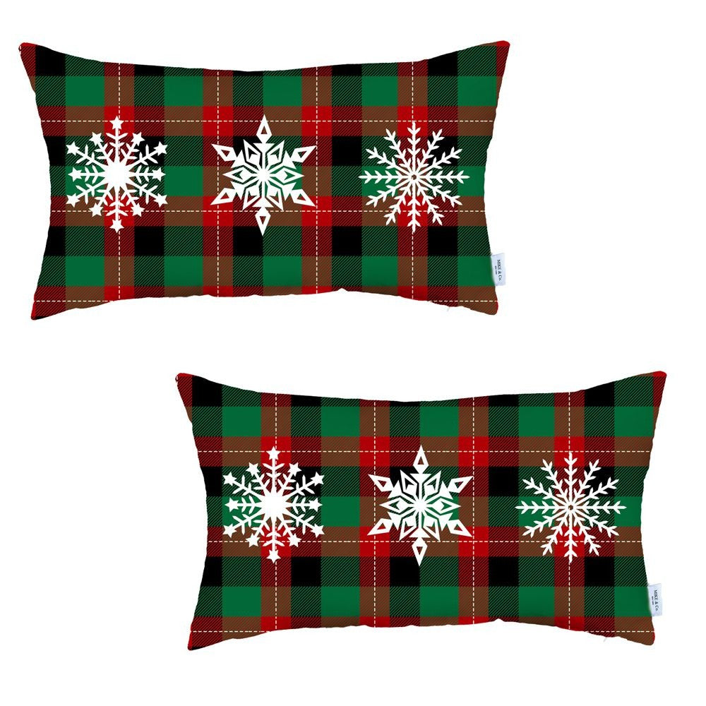 Set of 2 Christmas Snowflake Trio Plaid Lumbar Pillow Covers - 99fab 