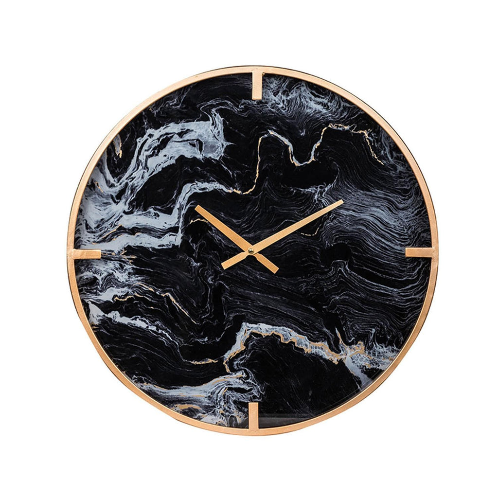 Modern Black Faux Marble and Gold Round Wall Clock - 99fab 