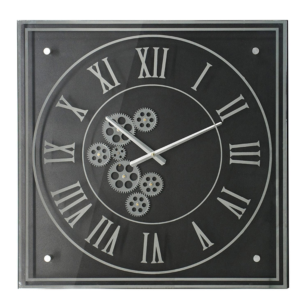 Vintage Style Gears Black and Silver Square Wall Clock - 99fab 