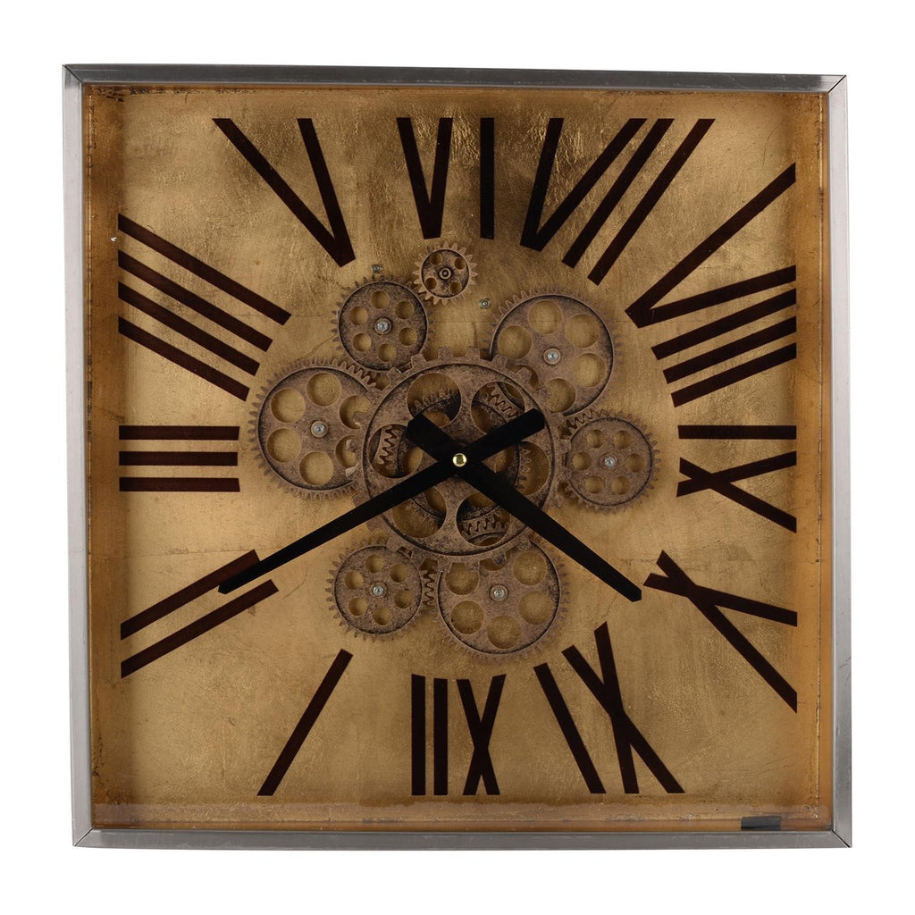 Golden Gears Roman Numeral Square Wall Clock - 99fab 