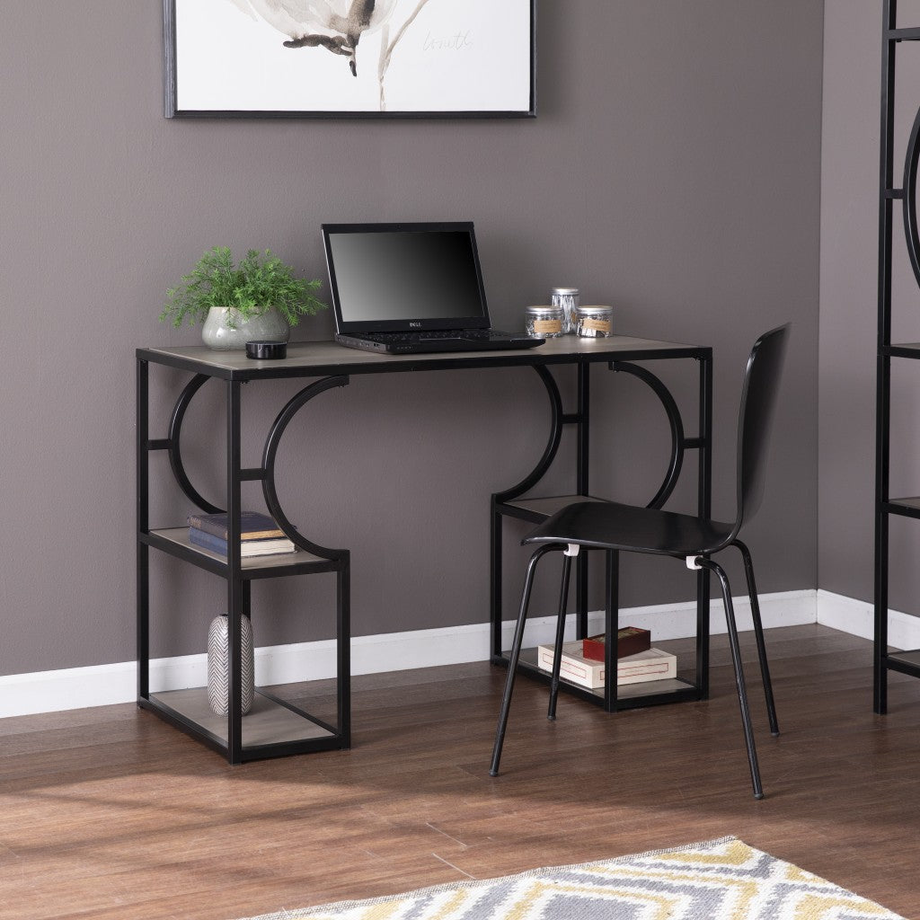 Wood and Iron Writing Desk with Storage - 99fab 