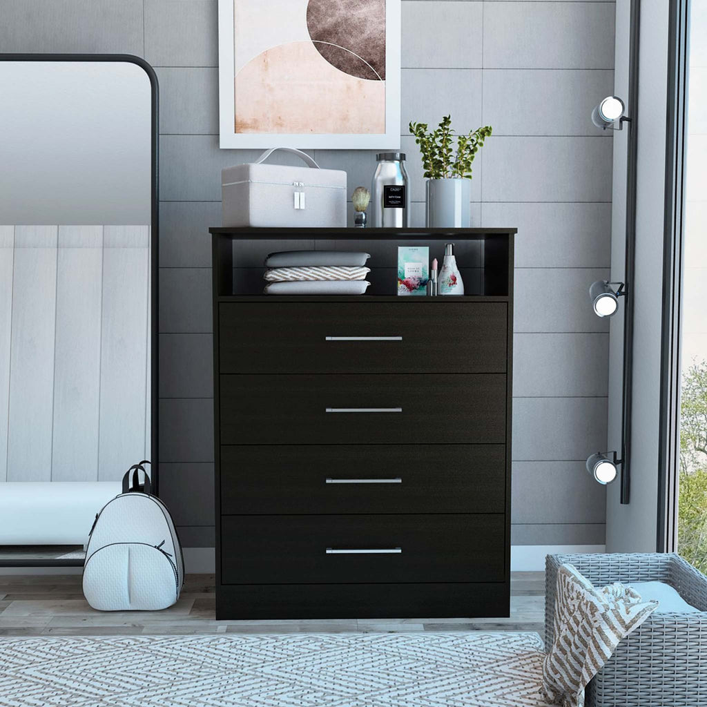 Modern Black Four Drawer Dresser with Hutch - 99fab 