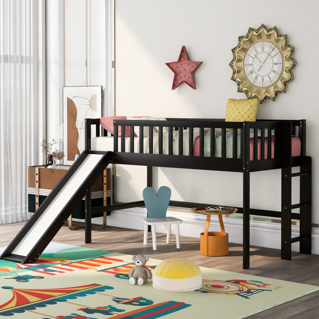 Dark Brown Twin Size Loft Bed with Slide - 99fab 