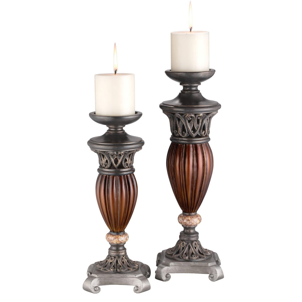 Set Of Two Bronze and Brown Tabletop Pillar Candle Holders - 99fab 