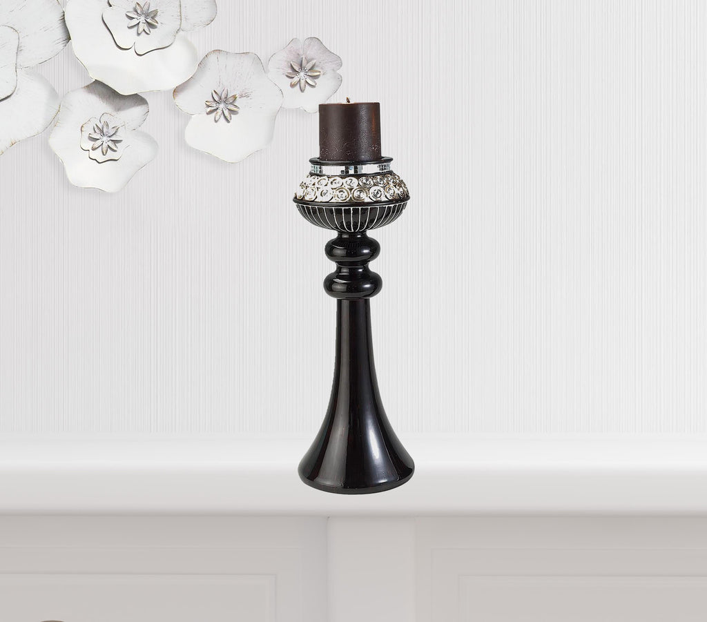 Set Of Two Black Ball Tabletop Pillar Candle Holders - 99fab 