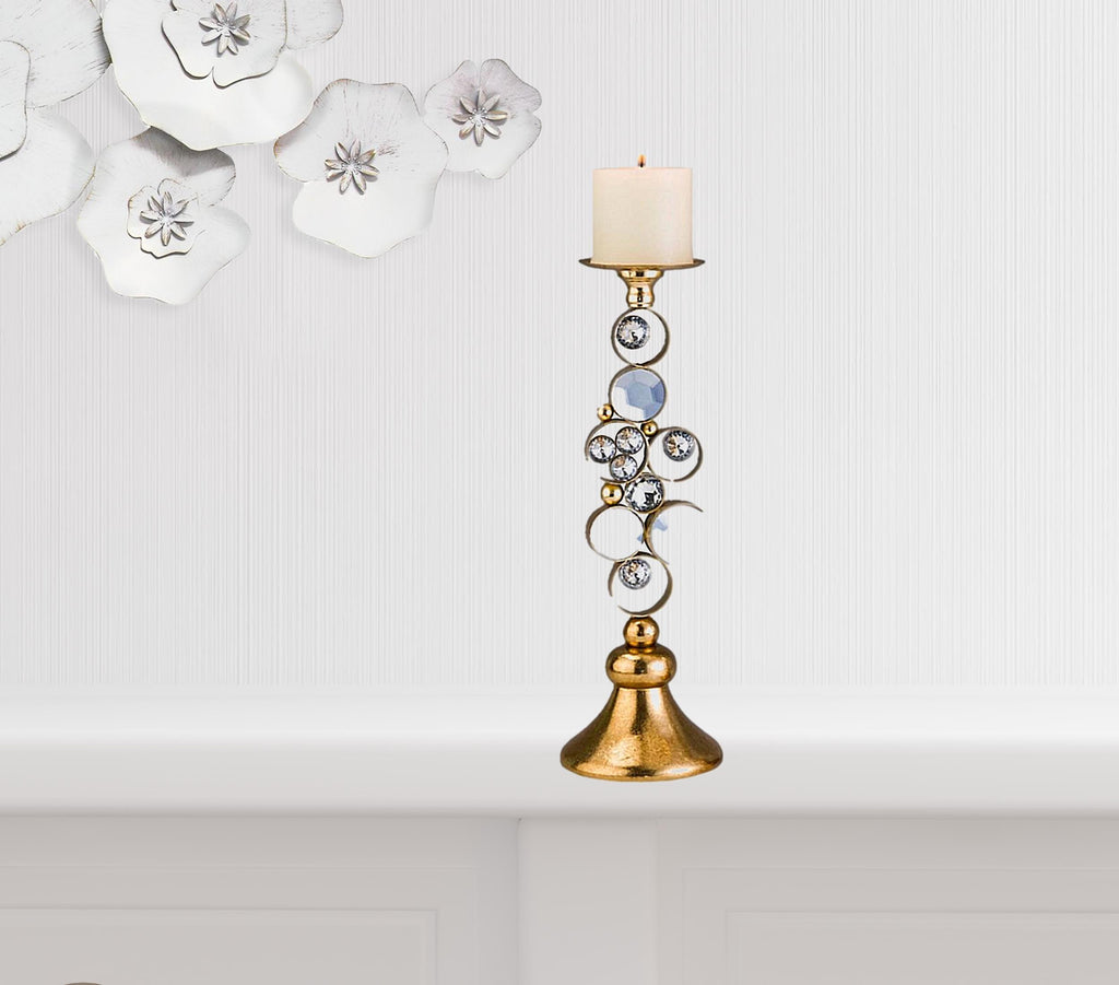 Set Of Two Gold Bling Tabletop Pillar Candle Holder - 99fab 