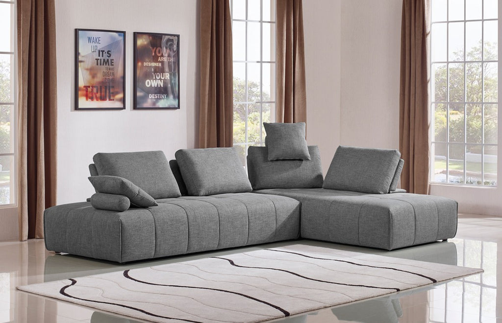 Gray 100% Polyester Stationary L Shaped Two Piece Sofa And Chaise - 99fab 