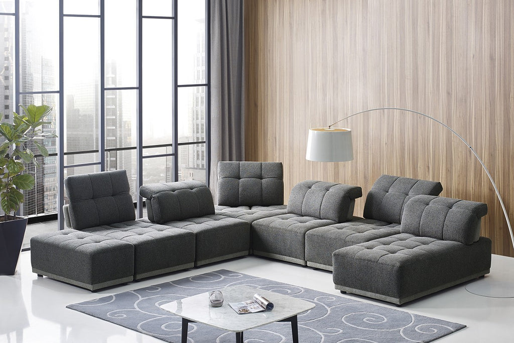 Mod Seven Piece Gray Fabric Moveable Back and Adjustable Sectional Sofa - 99fab 