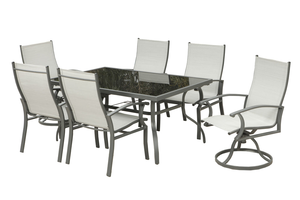 Seven Piece Black Rectangular Glass Dining Set With Six Chairs And Sideboard Included - 99fab 