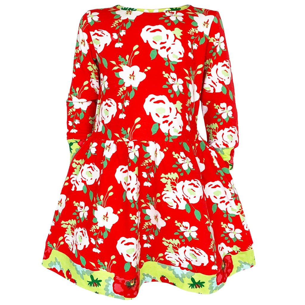 AnnLoren Girls Boutique Christmas Floral Long Sleeve Cotton Party Dress-0