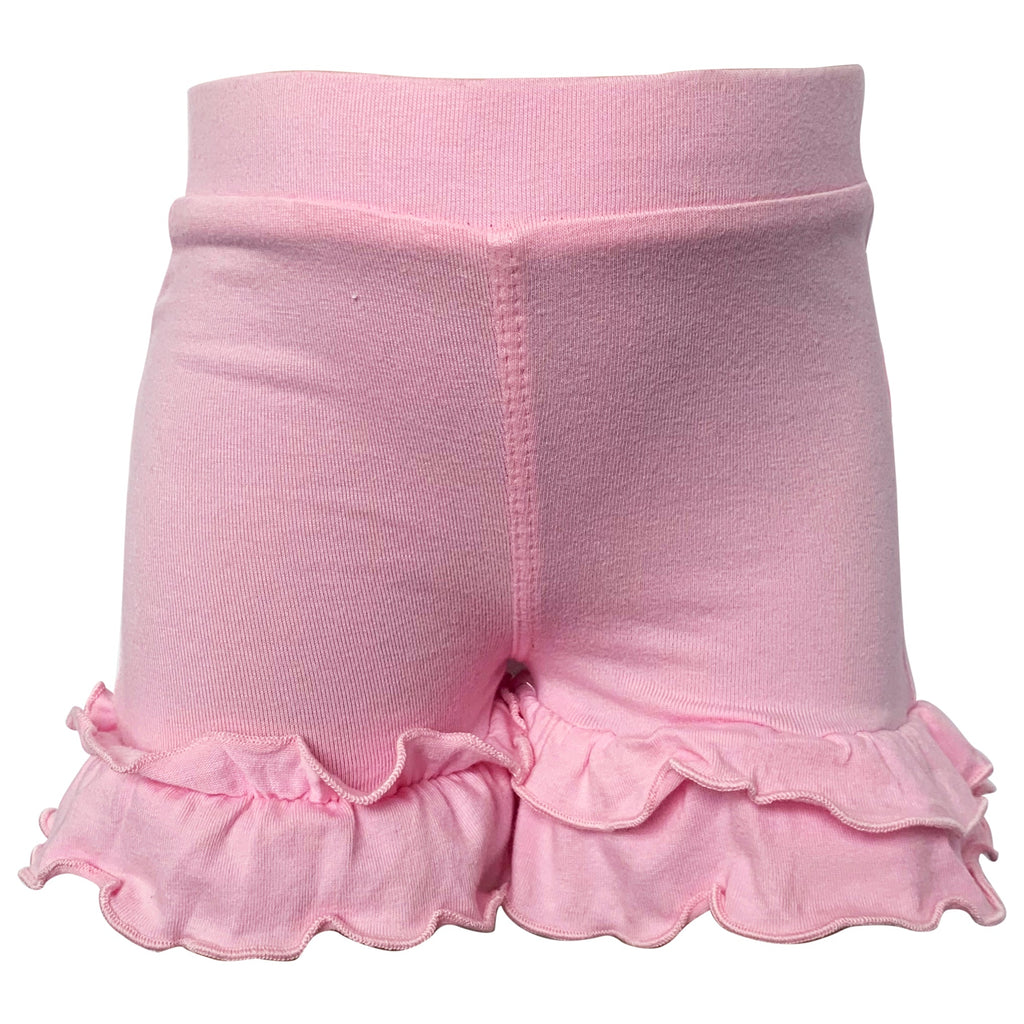 AnnLoren Girls Boutique Light Pink Cotton Knit Stretch Ruffle Shorts-0