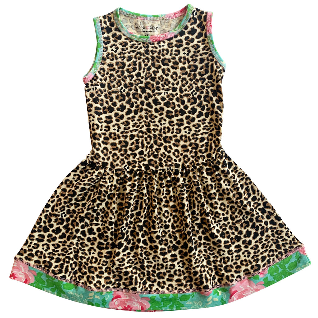 AnnLoren Little & Big Girls Spring Leopard Rose Floral Sleeveless Boutique Dress-0