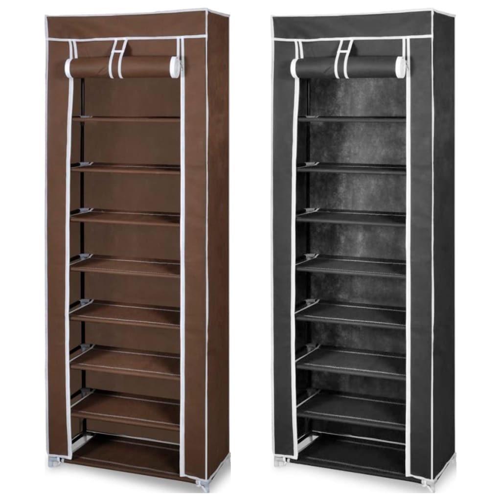 vidaXL Fabric Shoe Cabinet with Cover Shoe Rack Storage Organizer Black/Brown-0