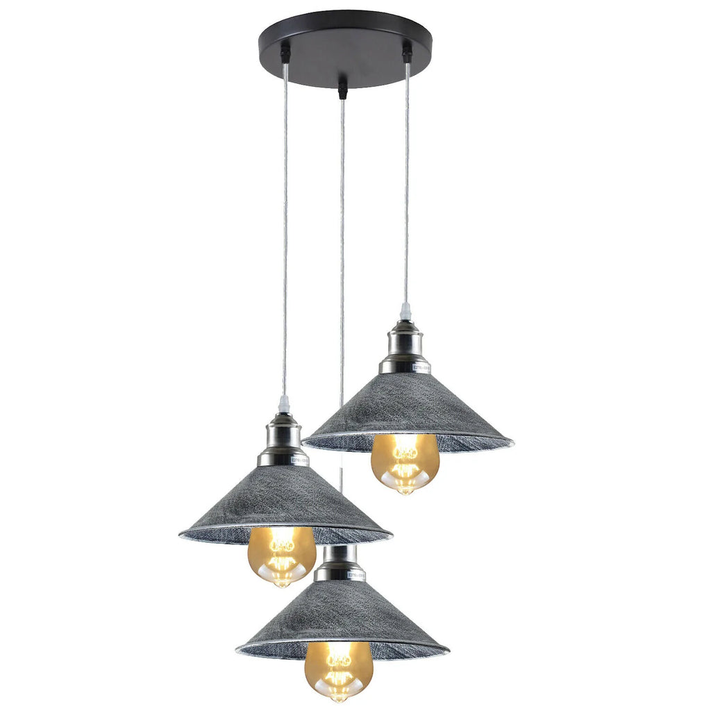 Brushed Silver Industrial 3-Light Hanging Pendant Light Light Fixture Cone Shade~1523 - 99fab 
